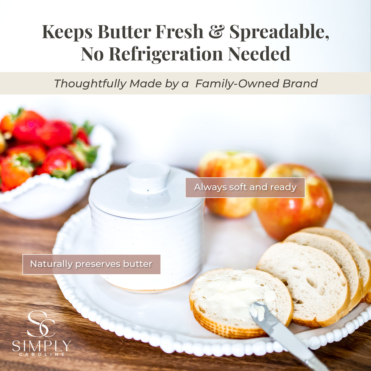 Farmhouse-Style French Butter Crock – Keeps Butter Soft & Spreadable
