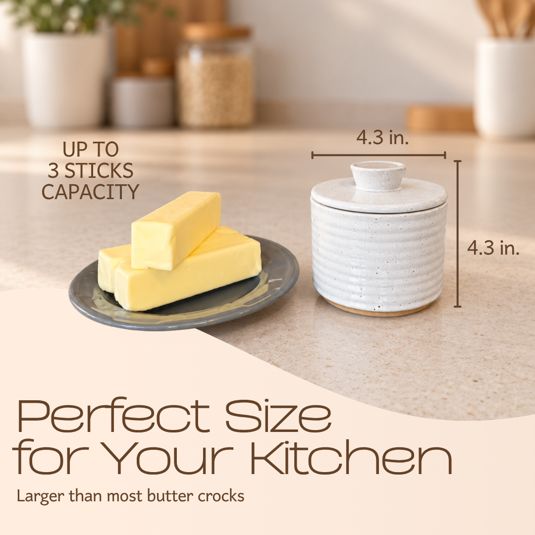 Farmhouse-Style French Butter Crock – Keeps Butter Soft & Spreadable