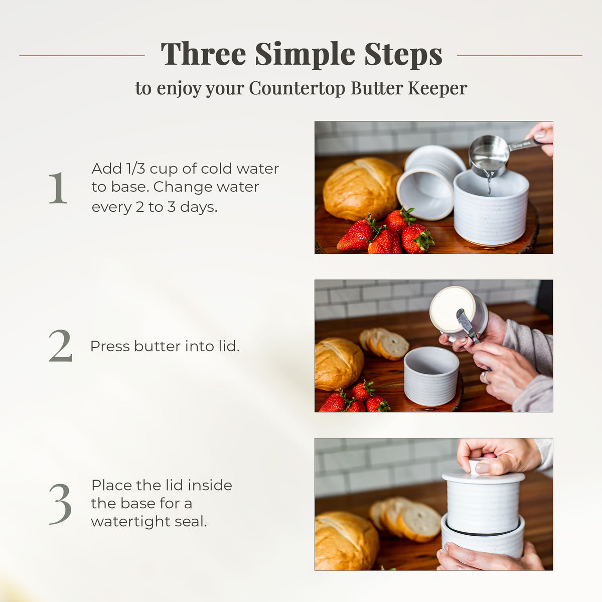 Farmhouse-Style French Butter Crock – Keeps Butter Soft & Spreadable