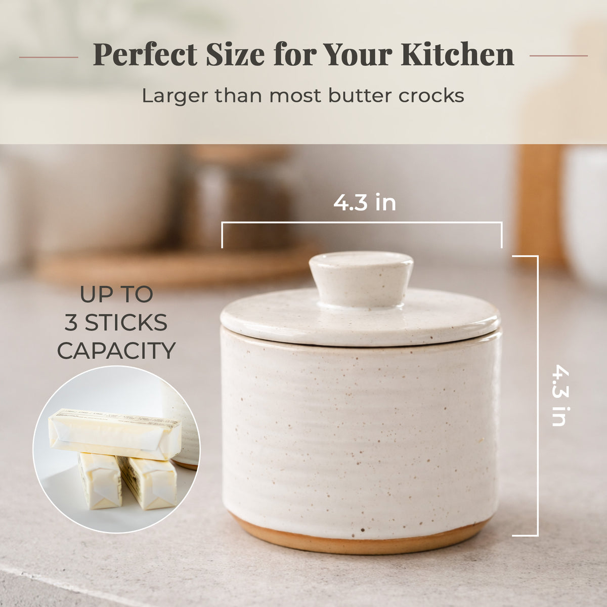 Farmhouse-Style French Butter Crock – Keeps Butter Soft & Spreadable