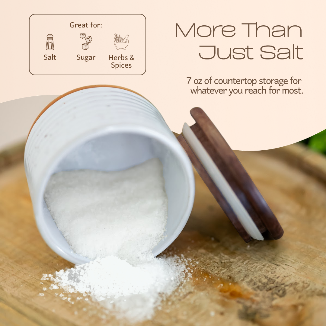 Speckled Stoneware Salt Cellar with Acacia Lid