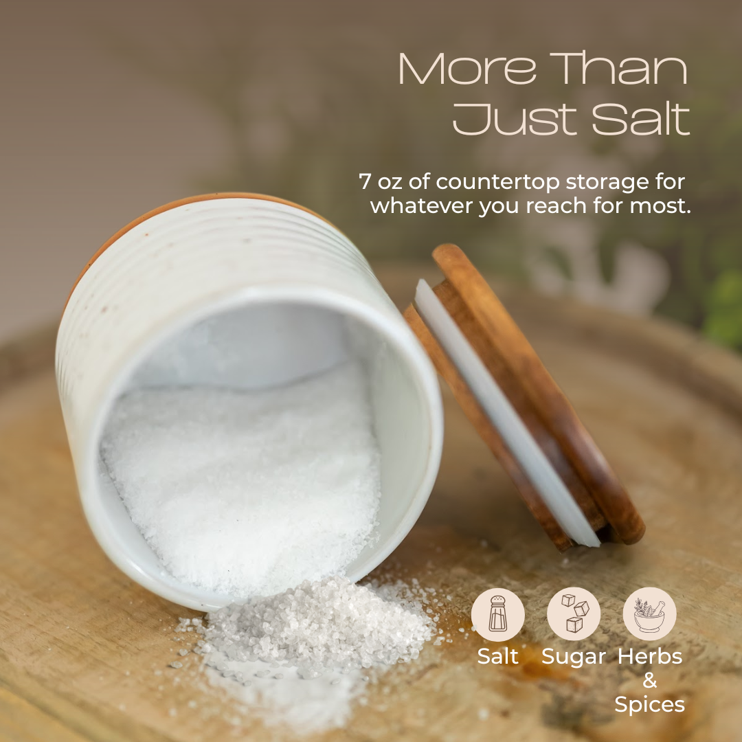 Speckled Stoneware Salt Cellar with Acacia Lid