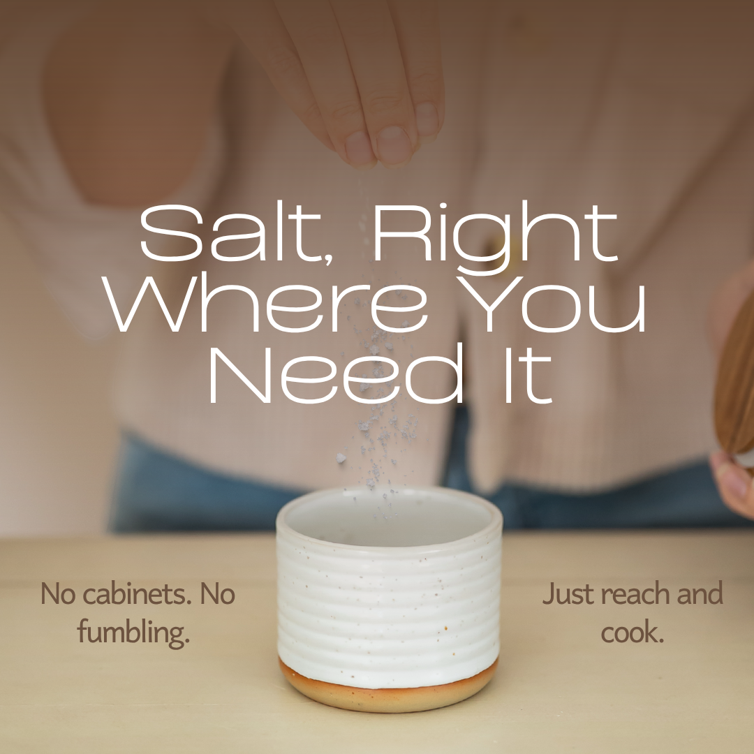 Speckled Stoneware Salt Cellar with Acacia Lid