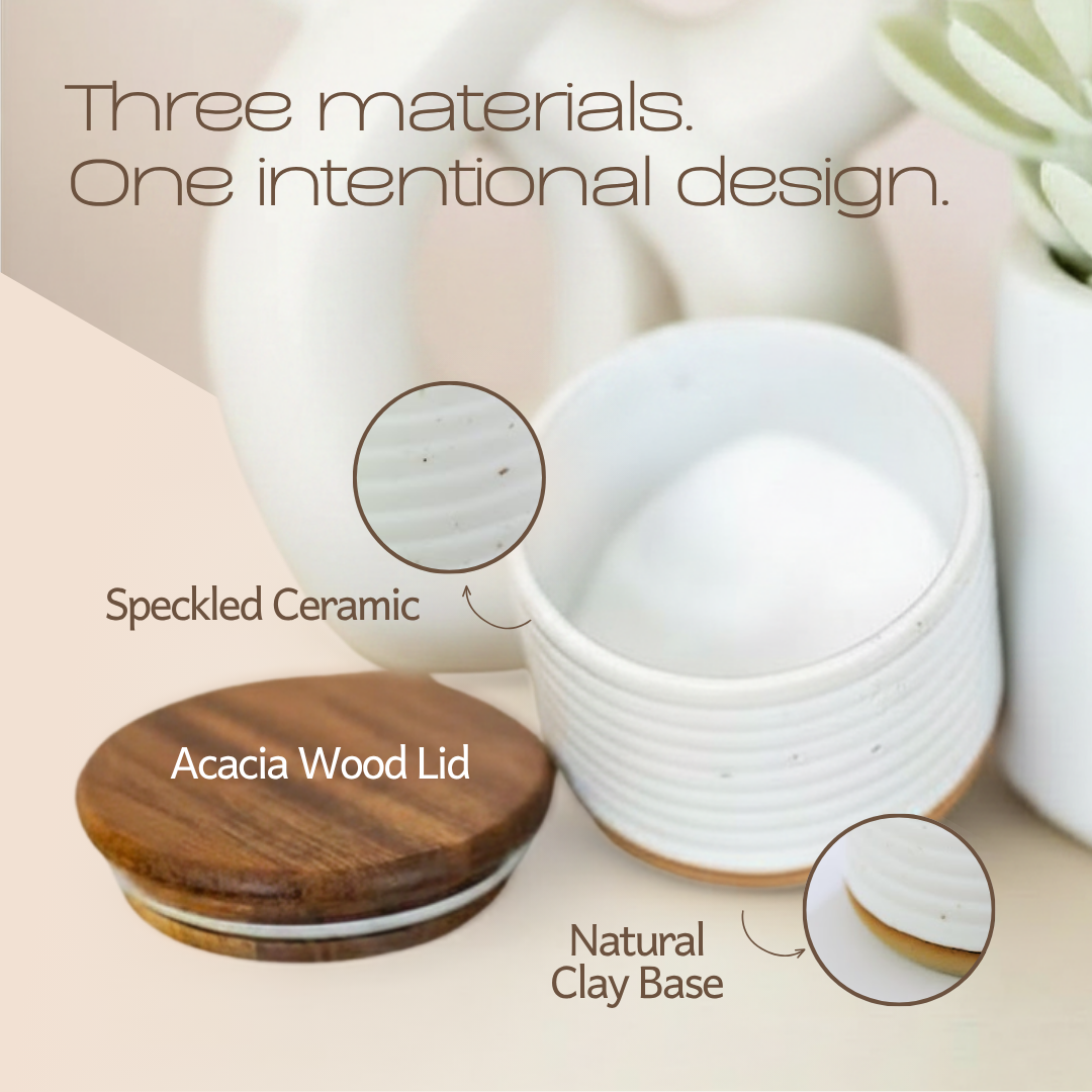 Speckled Stoneware Salt Cellar with Acacia Lid