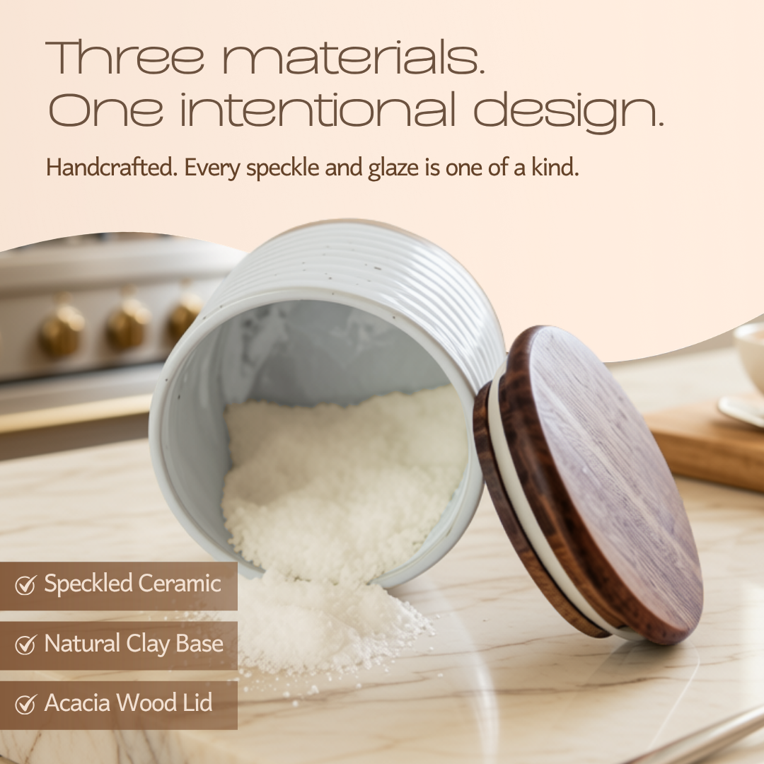 Speckled Stoneware Salt Cellar with Acacia Lid