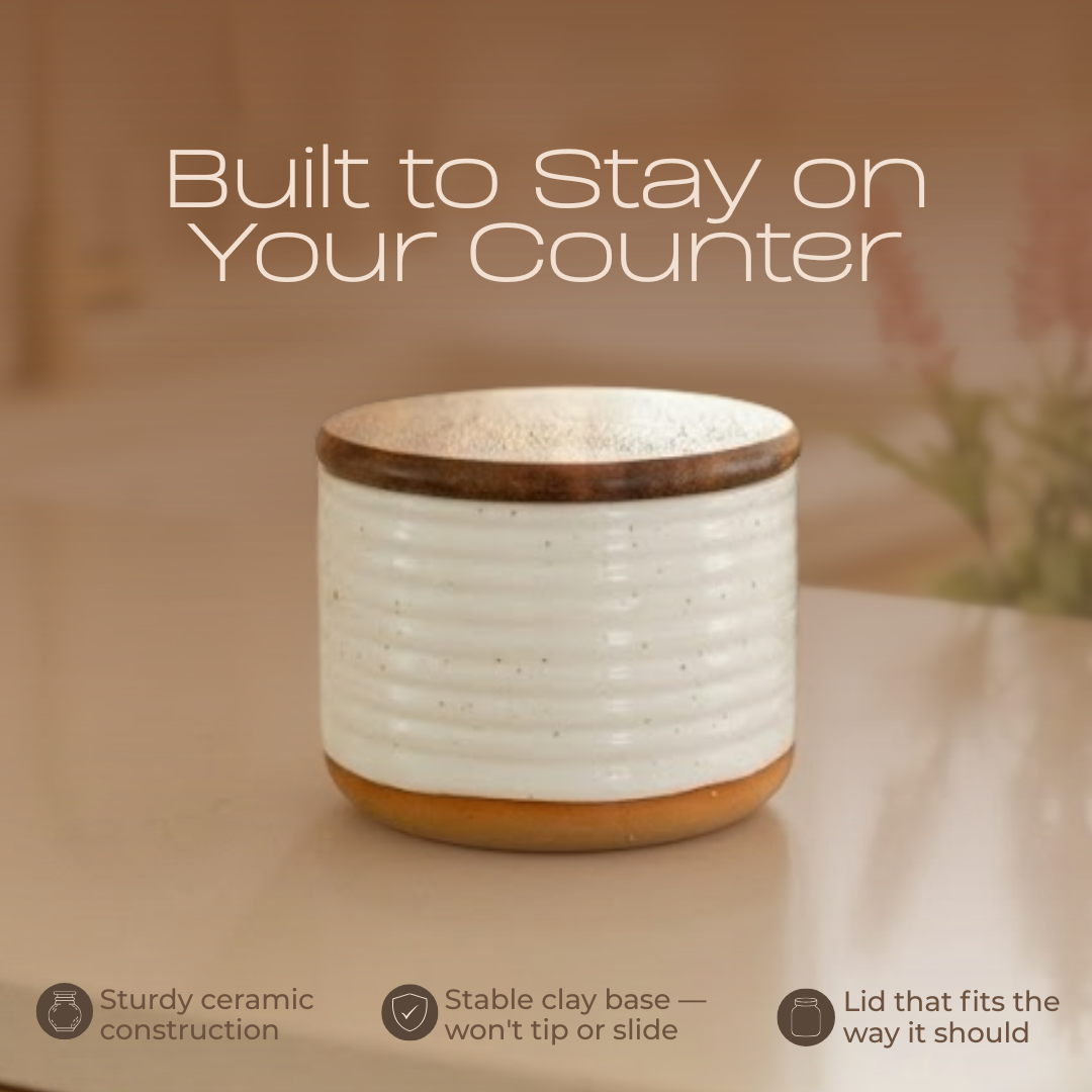 Speckled Stoneware Salt Cellar with Acacia Lid