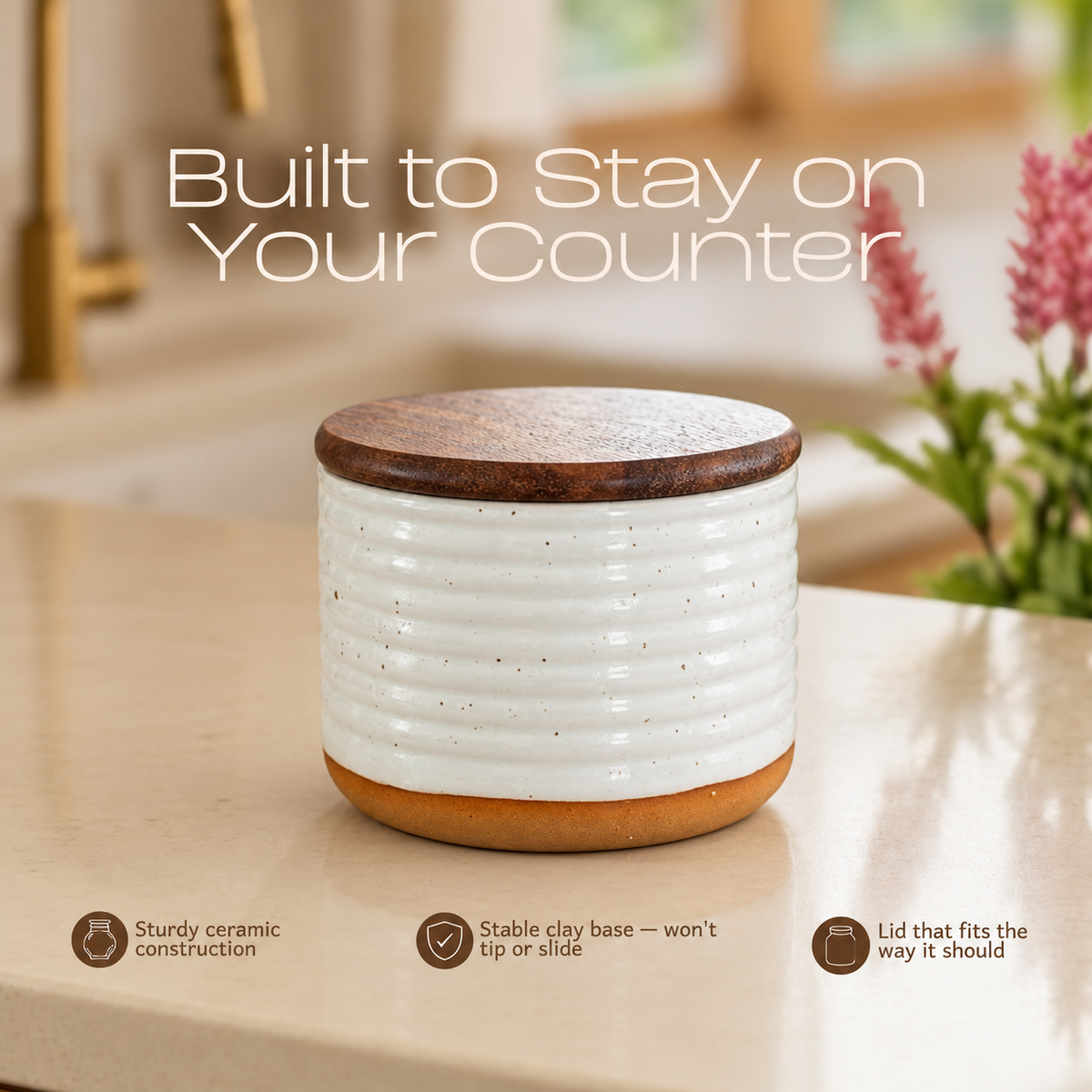 Speckled Stoneware Salt Cellar with Acacia Lid