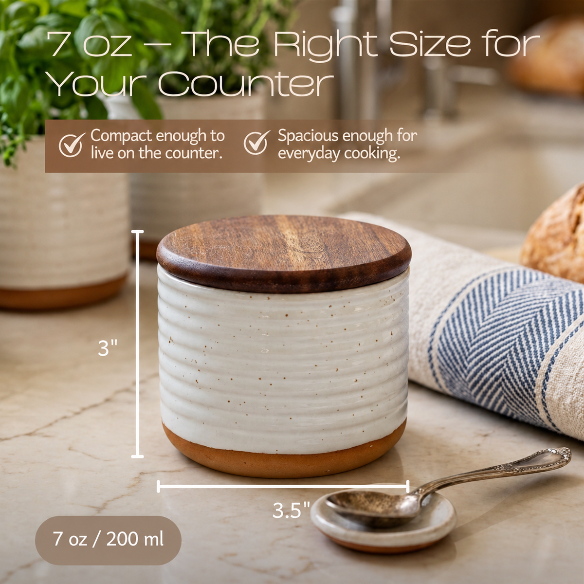 Speckled Stoneware Salt Cellar with Acacia Lid