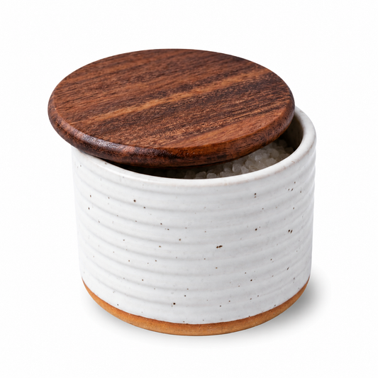 Speckled Stoneware Salt Cellar with Acacia Lid